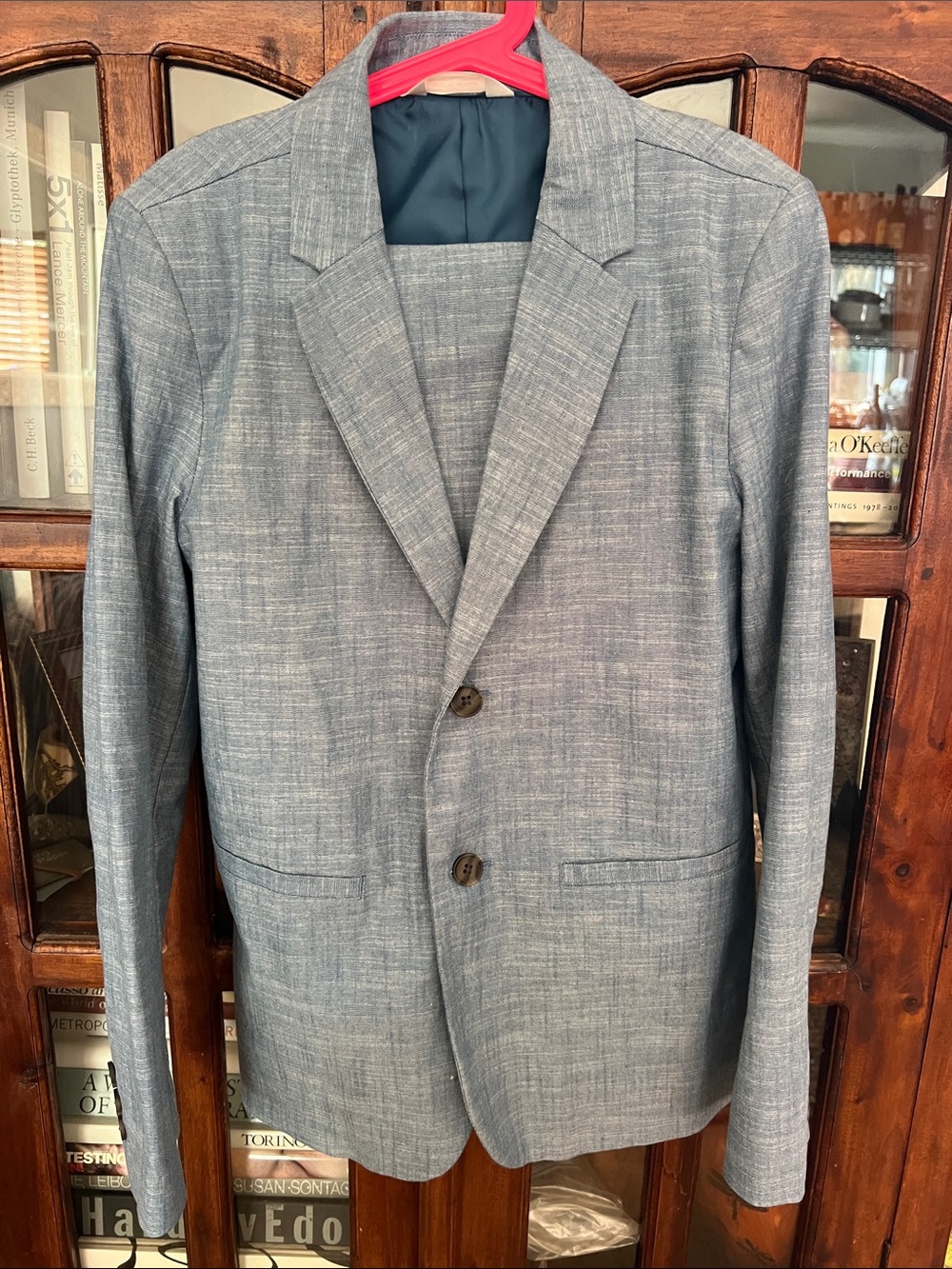 Kid’s Light Blue Textured Two-Button Blazer and Trousers